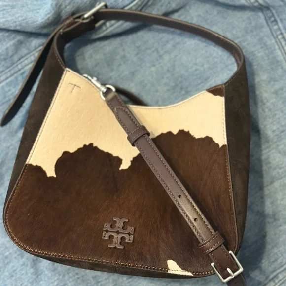 Tory Burch Small Thea Bucket Bag in Cold Brew/New Cream (Cow Print) - Picture 6 of 9